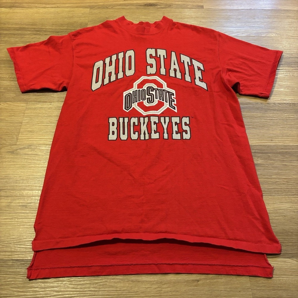 VTG 90s Ohio State Buckeyes BIKE T-Shirt XL Single Stitch High-Low Hem USA *READ